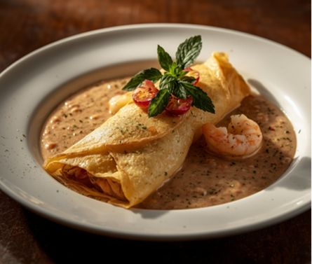Crepe de Camarão ao Molho Rosê