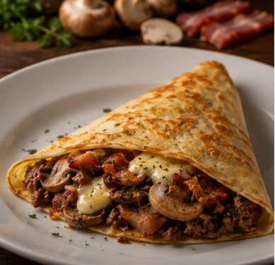 Crepe de Carne, Bacon e Champignon